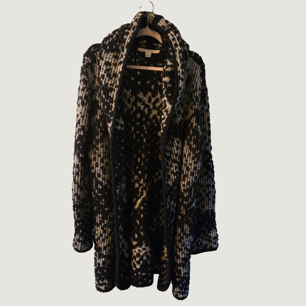 Diane von Furstenberg Mercer Hooded Cardigan Black White Alpaca Wool M Knit Cozy